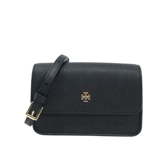 Tory Burch Handbags - Tory Burch Emerson Saffiano Mini Crossbody Purse Belt Bag Clutch Black Logo